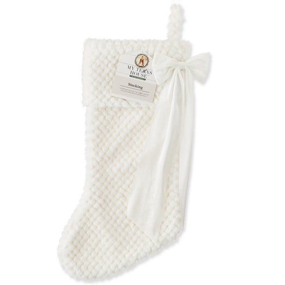 White Fur Christmas Stocking, 20", by My Texas House