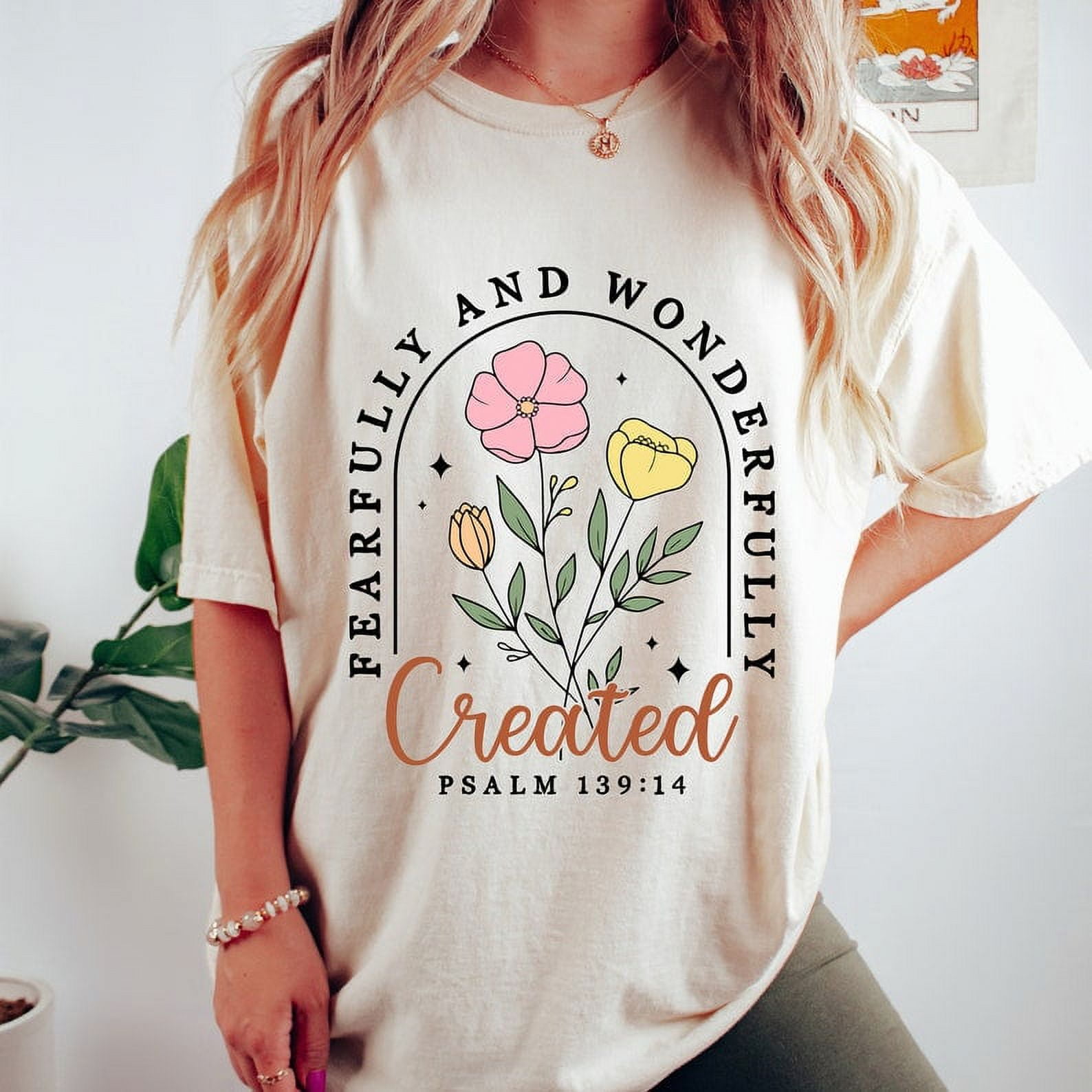 [WHITE] Fearfully and Wonderfully , Christian Floral , Retro Christian