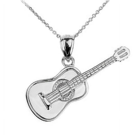 WHITE GOLD ACOUSTIC GUITAR PENDANT NECKLACE : 10K Pendant with 16" chain