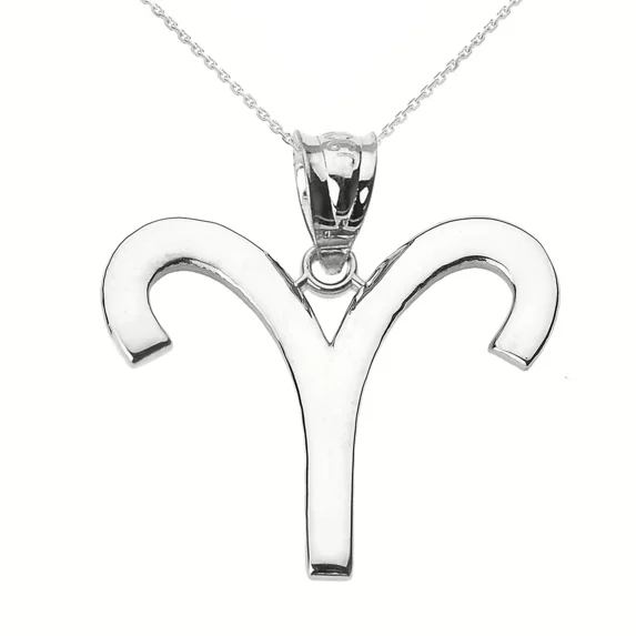 WHITE GOLD ARIES APRIL ZODIAC SIGN PENDANT NECKLACE