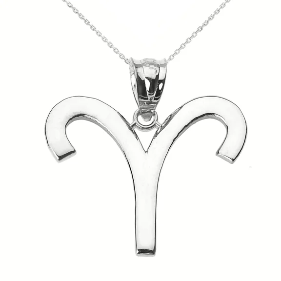WHITE GOLD ARIES APRIL ZODIAC SIGN PENDANT NECKLACE