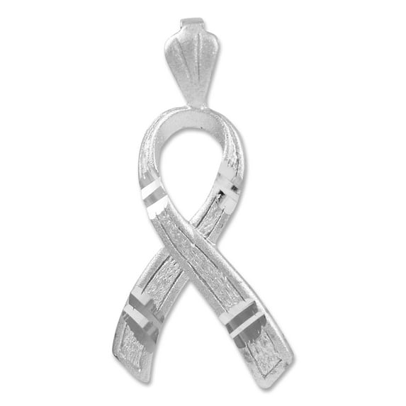 WHITE GOLD AWARENESS RIBBON 3D CHARM PENDANT NECKLACE : 14K Pendant with 18" chain