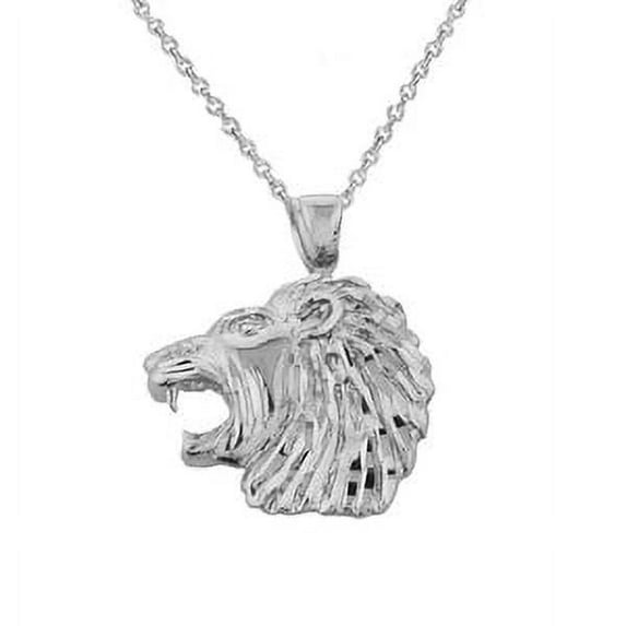 WHITE GOLD DIAMOND CUT LION HEAD PENDANT : 14K Pendant with 18" chain