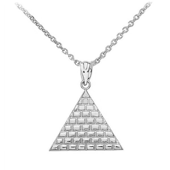 WHITE GOLD EGYPTIAN PYRAMID TRIANGLE PENDANT NECKLACE