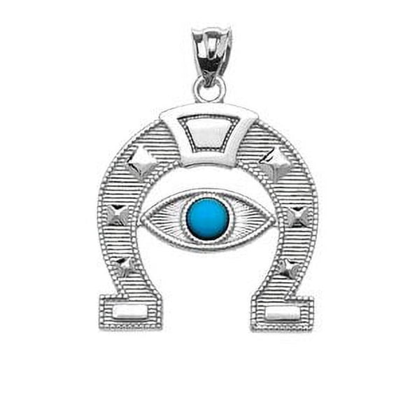 WHITE GOLD EVIL EYE PROTECTION HORSE SHOE GOOD LUCK PEDANT NECKLACE : 14K Pendant with 18" chain