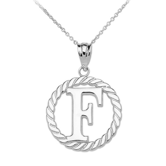 WHITE GOLD "F" INITIAL IN ROPE CIRCLE PENDANT NECKLACE : 10K Pendant with 22" chain