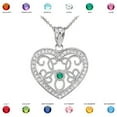 thumbnail image 1 of WHITE GOLD FILIGREE HEART DIAMOND AND CZ PENDANT NECKLACE :  14K  Pendant with 18" chain  Emerald Green (May), 1 of 1