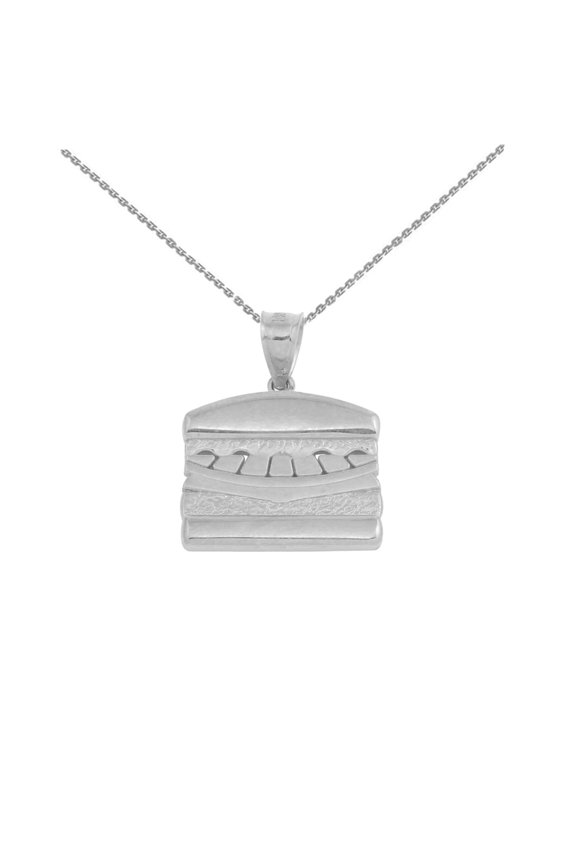 WHITE GOLD HAMBURGER PENDANT NECKLACE :  14K  Pendant with 16" chain