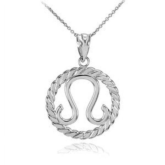 WHITE GOLD LEO ZODIAC SIGN IN CIRCLE ROPE PENDANT NECKLACE : 14K Pendant with 20" chain