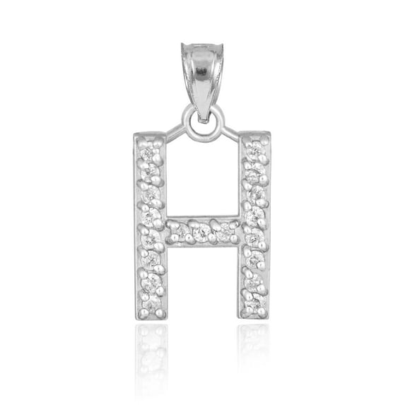 WHITE GOLD LETTER "H" DIAMOND INITIAL PENDANT NECKLACE : 10K Pendant with 20" chain