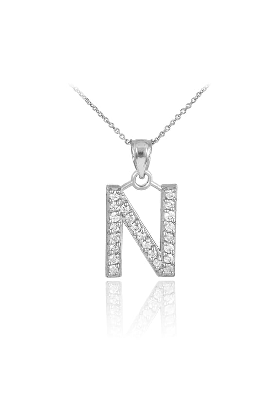 WHITE GOLD LETTER "N" INITIAL DIAMOND MONOGRAM PENDANT NECKLACE : 10K Pendant only