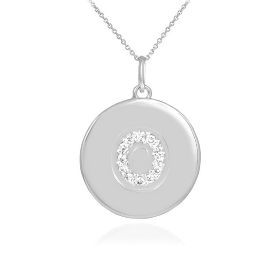 WHITE GOLD LETTER "O" INITIAL DIAMOND DISC PENDANT NECKLACE : 14K Pendant only