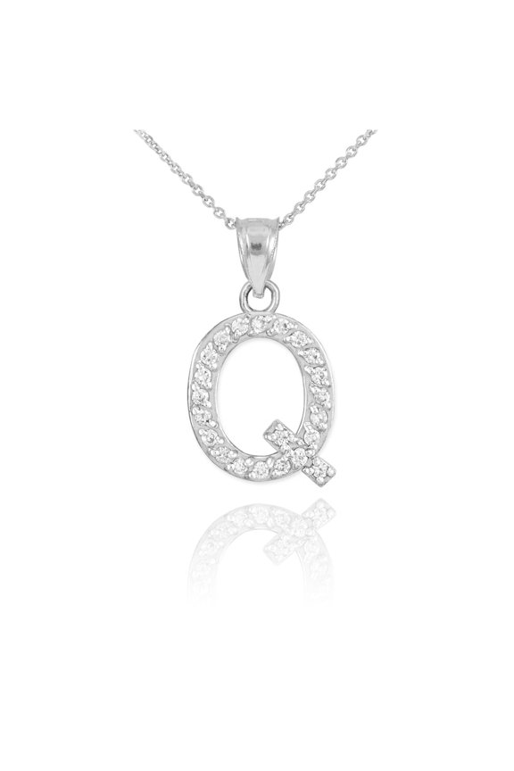 WHITE GOLD LETTER "Q" DIAMOND INITIAL PENDANT NECKLACE : 14K Pendant with 20" chain