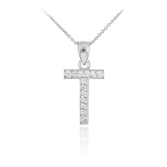 WHITE GOLD LETTER "T" DIAMOND INITIAL PENDANT NECKLACE : 10K Pendant only