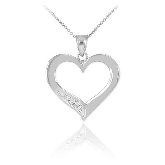 WHITE GOLD OPEN HEART DIAMOND PENDANT NECKLACE : 14K Pendant only