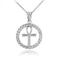 thumbnail image 1 of WHITE GOLD ROPED CIRCLE EGYPTIAN ANKH CROSS WITH DIAMOND PENDANT NECKLACE :  14K  Pendant with 22" chain, 1 of 1