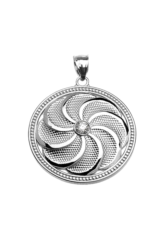 WHITE GOLD SHIELD ARMENIAN ETERNITY CUBIC ZIRCONIA PENDANT NECKLACE :  14K  Pendant with 20" chain