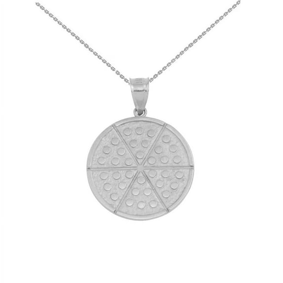 WHITE GOLD SIX SLICE PIZZA CIRCLE PENDANT NECKLACE