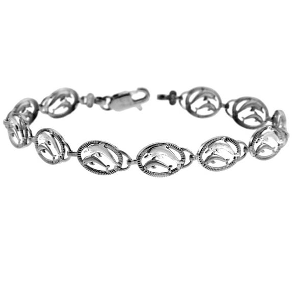 WHITE GOLD THE TWO DOLPHINS BRACELET : 14K 9"
