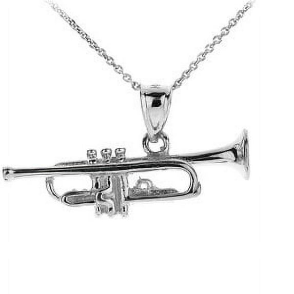 WHITE GOLD THREE DIMENSIONAL TRUMPET PENDANT NECKLACE : 14K Pendant with 18" chain