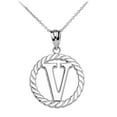 thumbnail image 1 of WHITE GOLD "V" INITIAL IN ROPE CIRCLE PENDANT NECKLACE :  14K  Pendant with 16" chain, 1 of 1