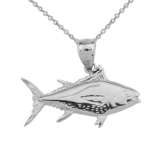 WHITE GOLD YELLOWFIN TUNA FISH PENDANT : 10K Pendant only