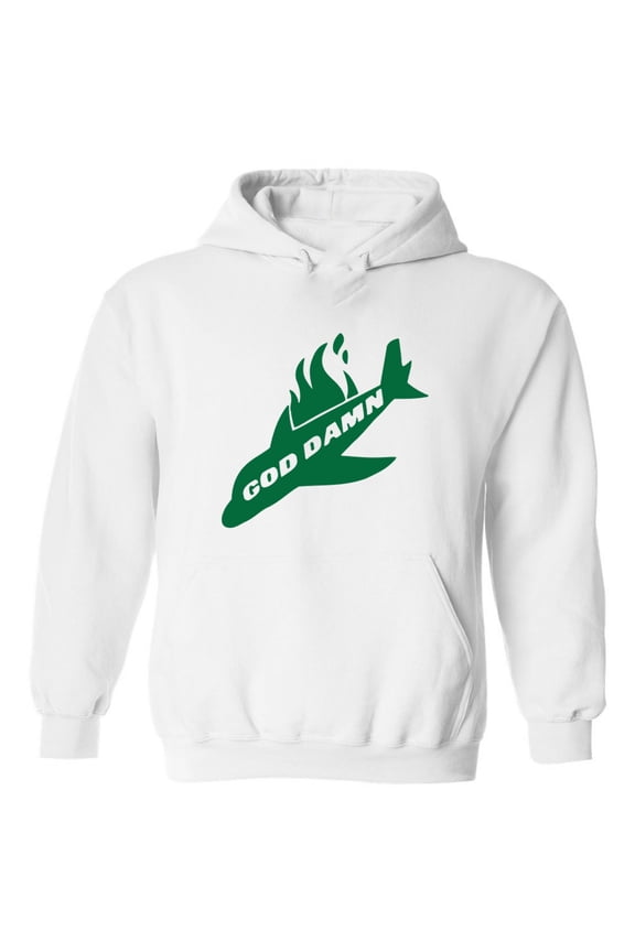 WHITE God Damn Jets Plane Crash Hooded Sweatshirt YOUTH LARGE