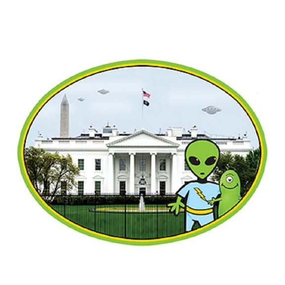 WHITE HOUSE ALIEN STICKER - Alien Outside the White Horse Orignal Artwork In / Out Die-Cut Sticker - 4.75" x 3.66"