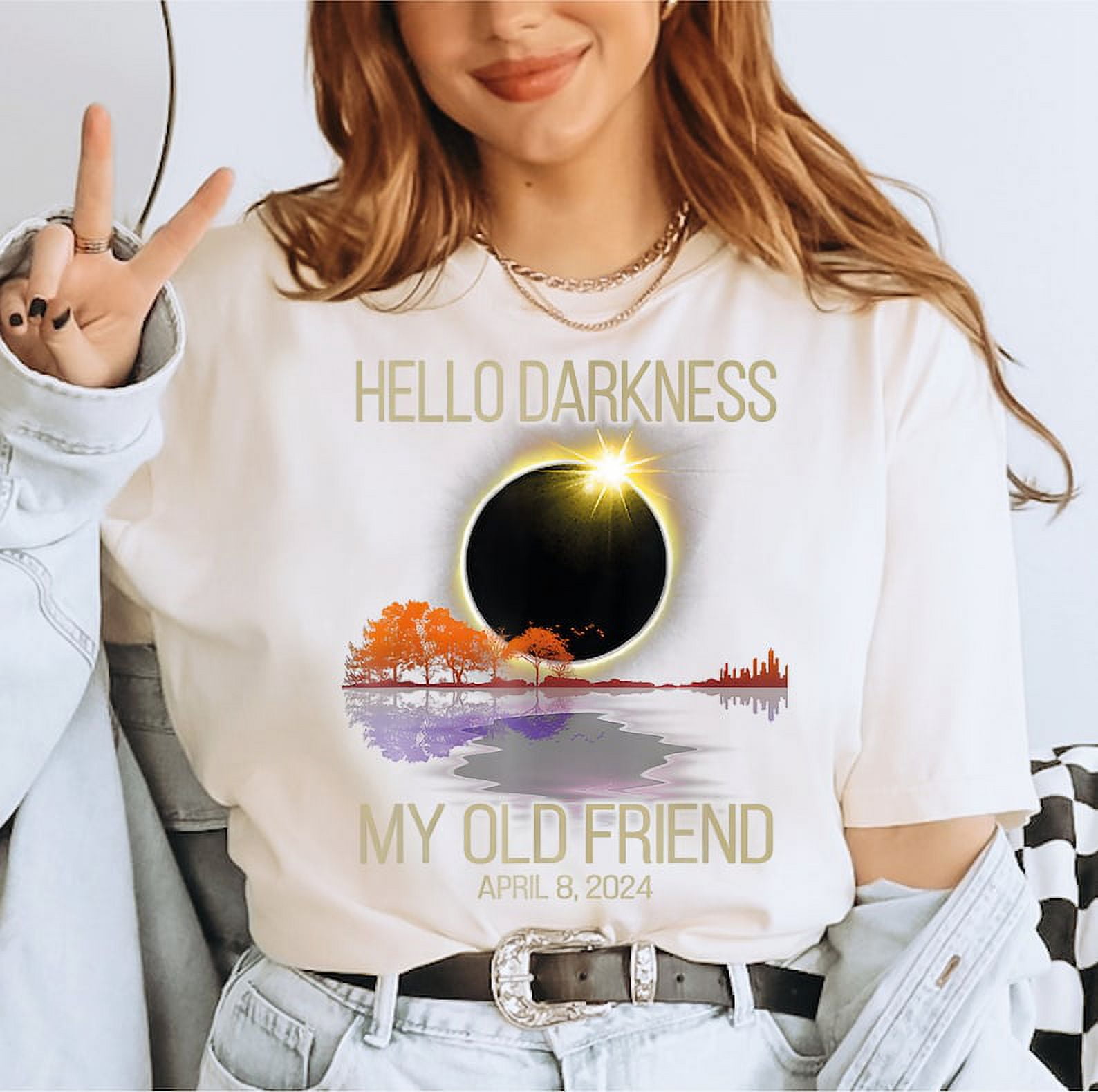 [WHITE] Hello Darkness My Old Friend Total Solar Eclipse Shirt, Spring