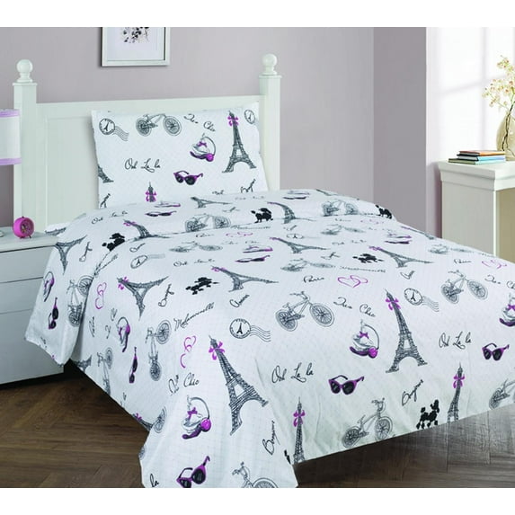 WHITE Kid's sheet set easy wash light weight super soft multi-color fade resistant for boys for girls TWIN size