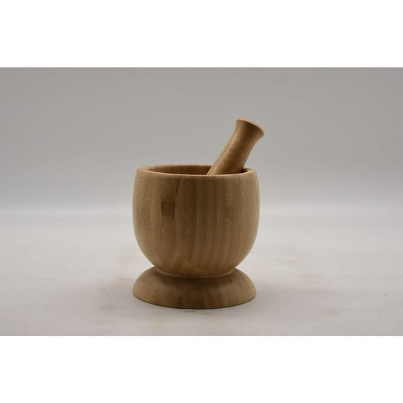 WHITE LABEL Bamboo Mortar And Pestle Dia 11.8*18Cm