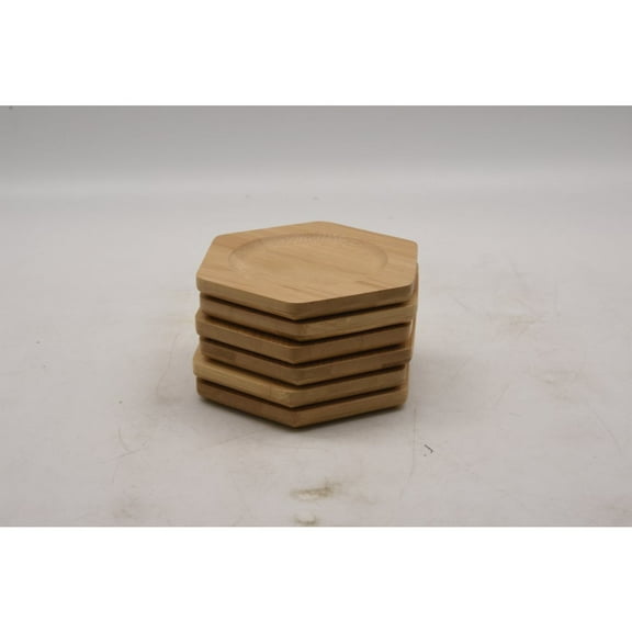 WHITE LABEL Hexagon Bamboo Coaster Set Of 6Pcs/Set