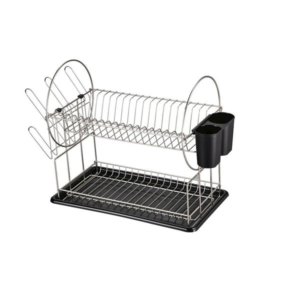 WHITE LABEL Stainless Steel 2-Tier Dish Rack With Dripping Tray (Silver)