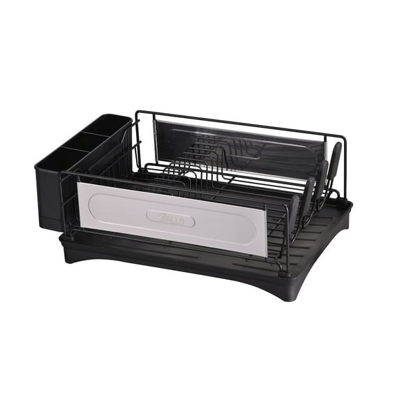 WHITE LABEL Stainless Steel Luxury Dish Rack With Self-Draining Tray (Black Color)