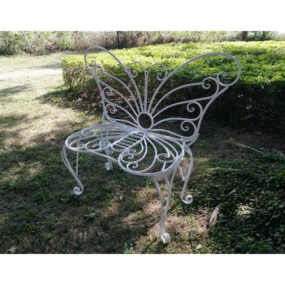Hi-Line Gift Ltd 78620-S-WT White Metal Garden Butterfly Chair