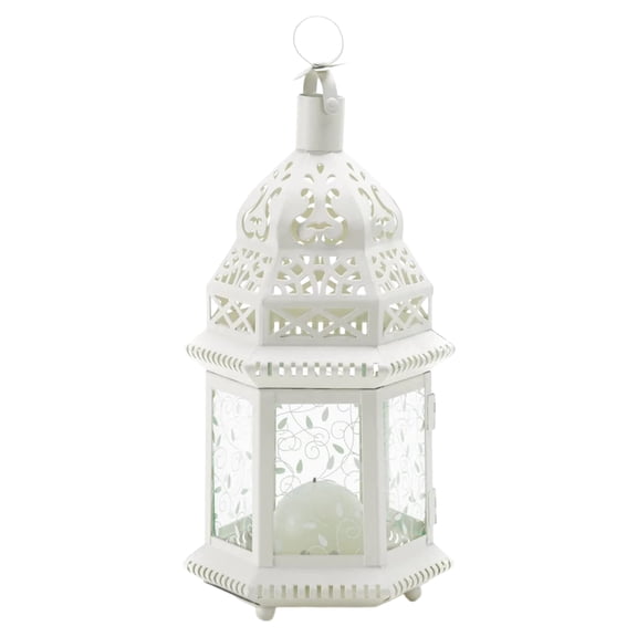 Accent Plus Christmas Decorations Indoor Lantern Decorative Outdoor Christmas Decorations Candle Lantern Moroccan Candle Holders Metal Hanging Lantern, White 6 X 5 X 12 Inches