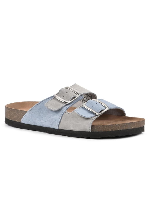 FOOTBEDS Womens Gray Buckle Accent Hippy Round Toe Slide Leather Sandals Shoes 8 M