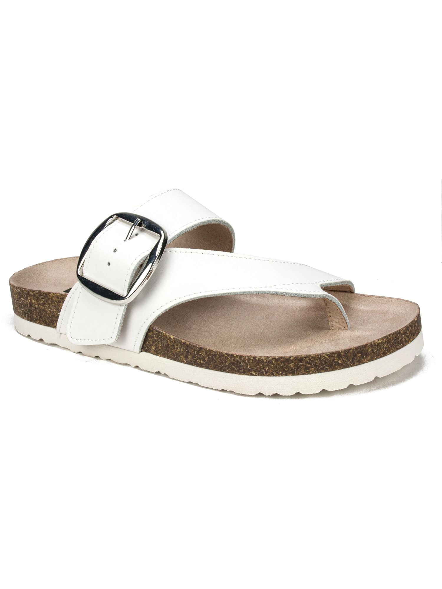 WHITE MOUNTAIN FOOTBEDS Womens White Adjustable Buckle Accent Harley Round Toe Slip On Leather Sandals 9 M Walmart
