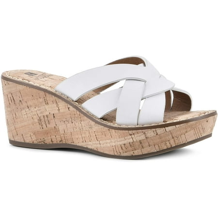 WHITE MOUNTAIN Shoes Samwell Women's Wedge Sandal, White/Burn/Smooth, 9 M