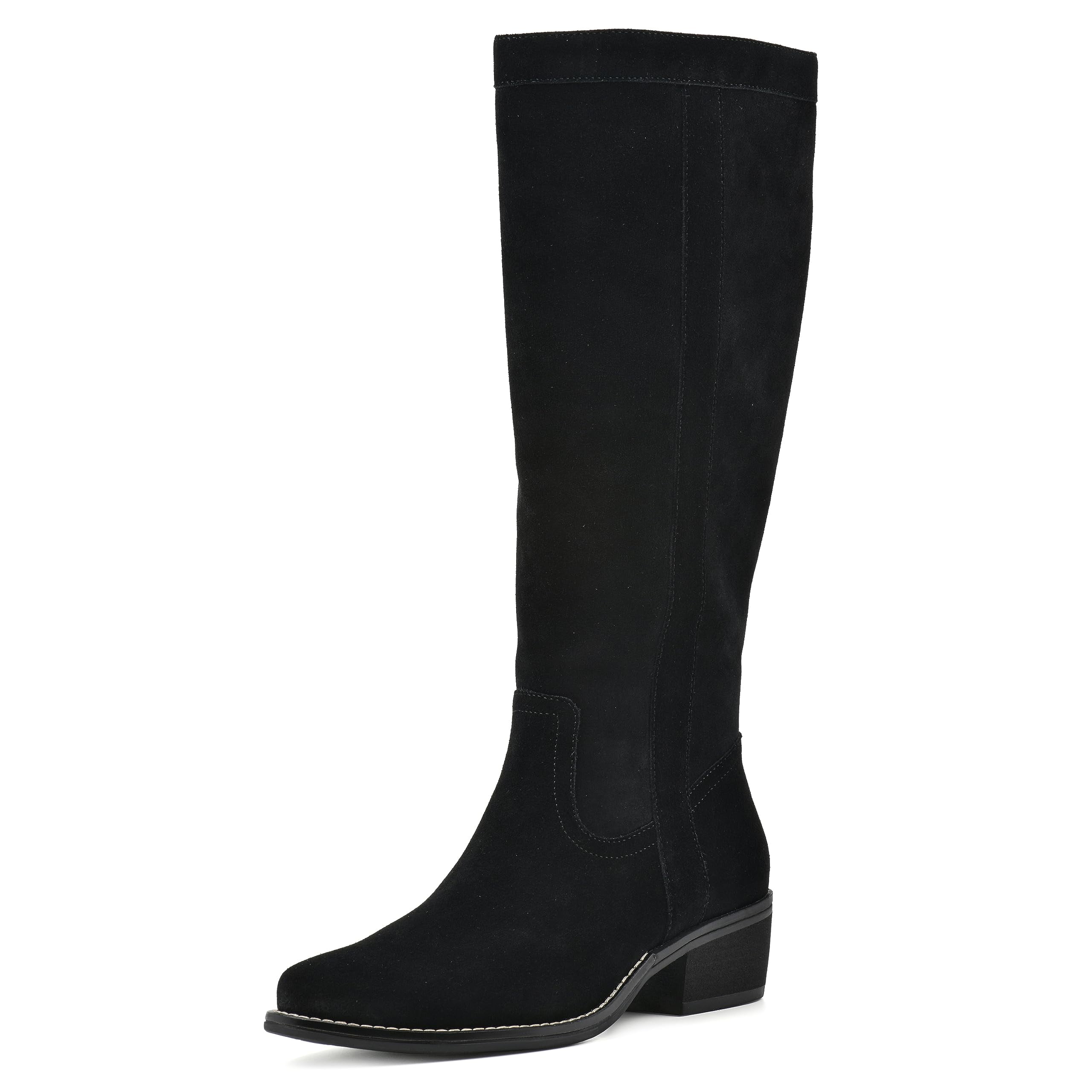 WHITE MOUNTAIN Women's Shoes Altitude Stack-Heeled Tall Boot, Black/Suede, 6