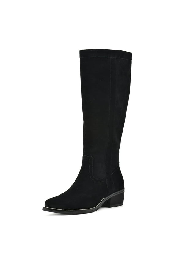 Women's Shoes Altitude Stack-Heeled Tall Boot, Black/Suede, 6