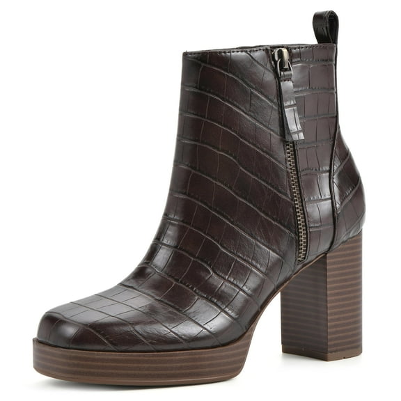 WHITE MOUNTAIN Women's Shoes Manito Stacked Heel Platform Bootie, Brown/Ec/Smooth, 6.5