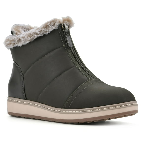 WHITE MOUNTAIN Women's Shoes Tamarin Puffer Ankle Bootie, Army Green/Fabric, 9 M