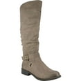 thumbnail image 1 of WHITE MOUNTAIN Womens Beige Crisscross Straps Stretch Gore Cushioned Studded Buckle Accent Liona Almond Toe Block Heel Zip-Up Riding Boot 11 M, 1 of 4