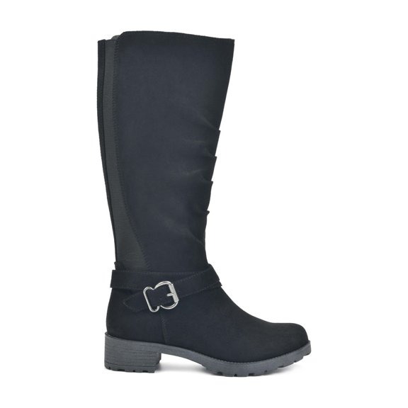 WHITE MOUNTAIN Womens Black Buckle Accent Dayna Round Toe Block Heel Zip-Up Slouch Boot 10 M
