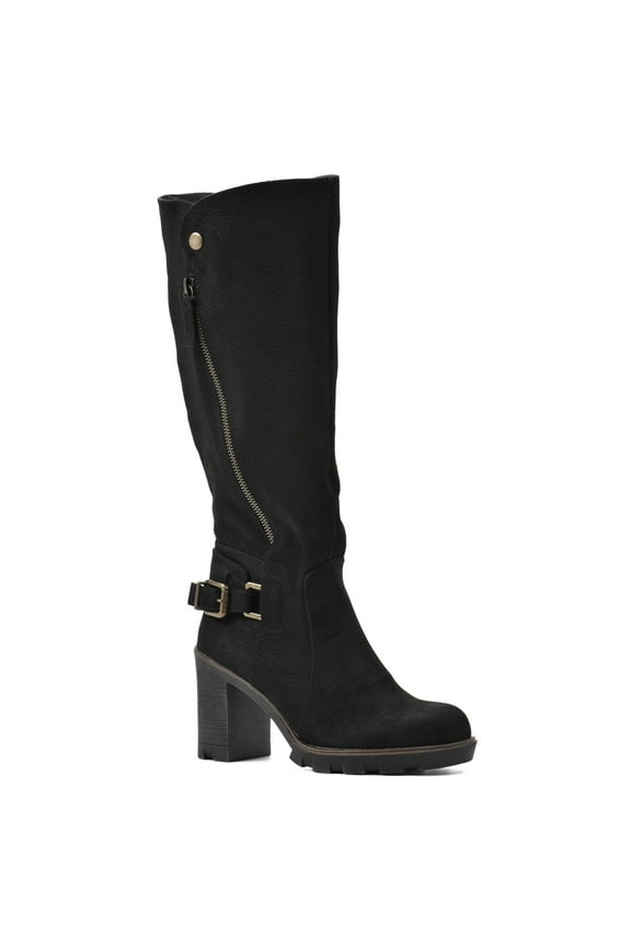 Womens Black Buckled Strap Zipper Accent Cushioned Berlin Round Toe Zip-Up Boots Shoes 5.5 M