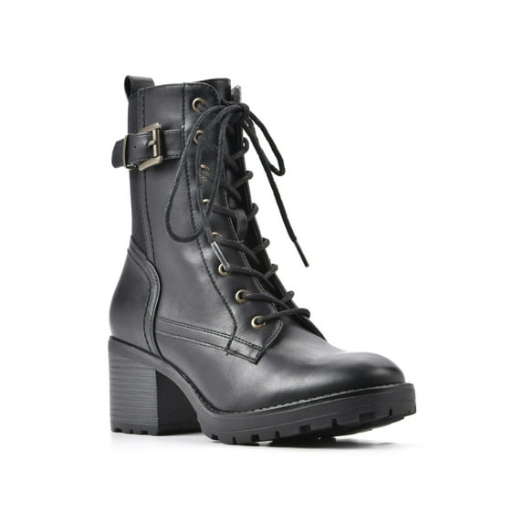 WHITE MOUNTAIN Womens Black Lace-Up Front Padded Buckle Accent Goring Bradley Round Toe Stacked Heel Zip-Up Booties 5.5 M