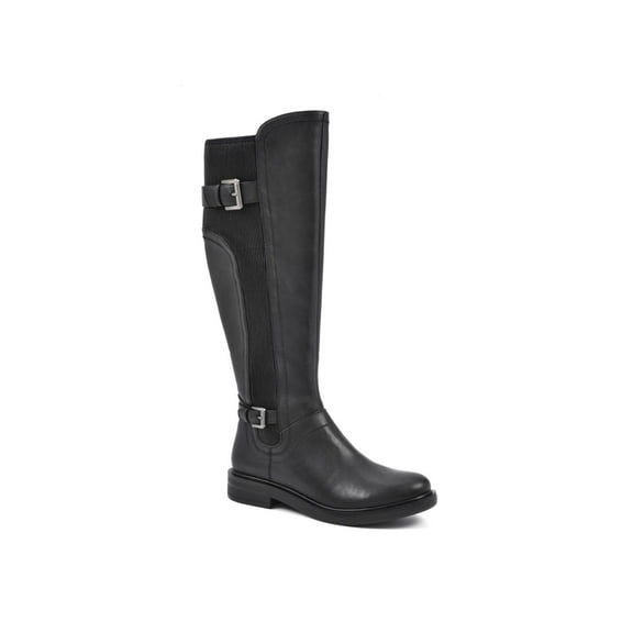 WHITE MOUNTAIN Womens Black Wide Calf Goring Meditate Round Toe Block Heel Zip-Up Riding Boot 6 M WC