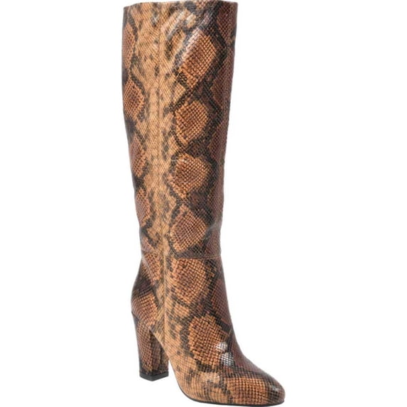 WHITE MOUNTAIN Womens Brown Animal Print Cushioned Almond Toe Sculpted Heel Dress Boots 5