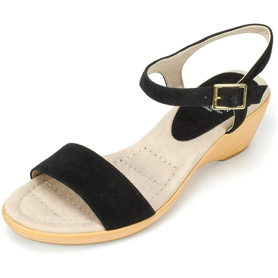 WHITE MOUNTAIN Womens Corky Ankle Strap Sandal,Black Suede,US 5.5 M